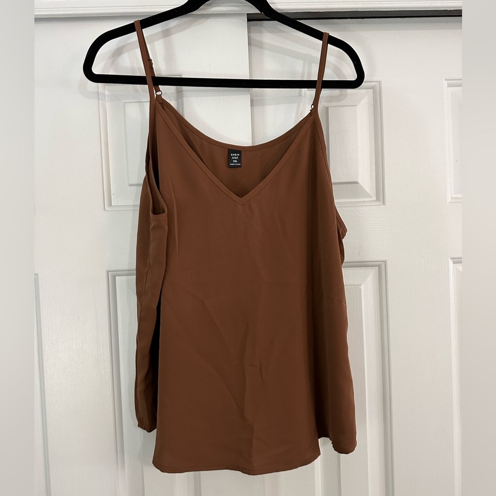 Brown colored adjustable strap tank top